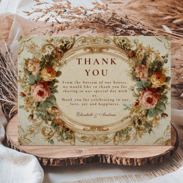 Vintage Baroque Rose Wedding Thank You Card (Creator Uploaded)
