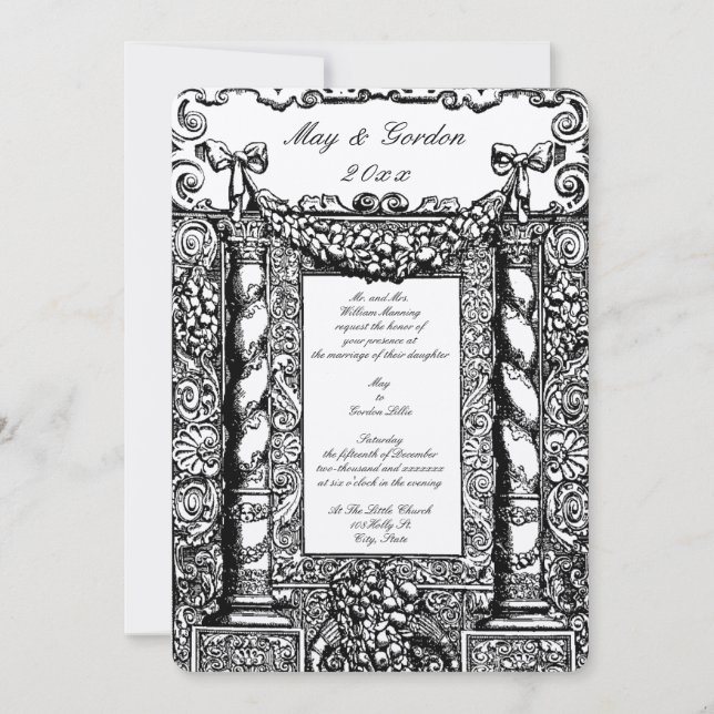 Vintage Baroque Solomonic Column Frame Wedding Invitation (Front)