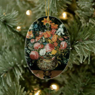 Vintage Baroque Still Life Flowers in a Vase Ceramic Tree Decoration