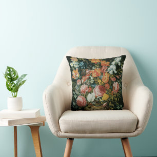 Vintage Baroque Still Life Flowers in a Vase Cushion