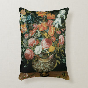 Vintage Baroque Still Life Flowers in a Vase Decorative Cushion