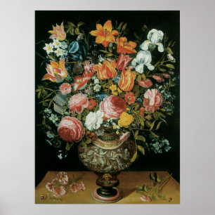 Vintage Baroque Still Life Flowers in a Vase Poster