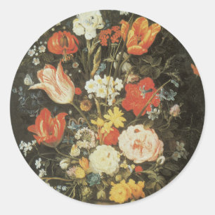 Vintage Baroque Still Life Flowers in Metal a Vase Classic Round Sticker