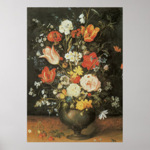 Vintage Baroque Still Life Flowers in Metal a Vase Poster