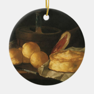 Vintage Baroque Still Life with Bread, Tart, Ham Ceramic Tree Decoration