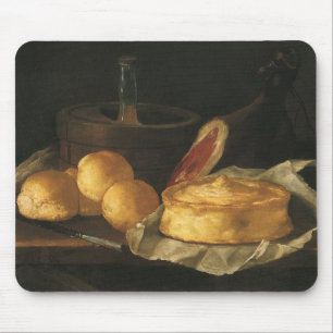 Vintage Baroque Still Life with Bread, Tart, Ham Mouse Mat