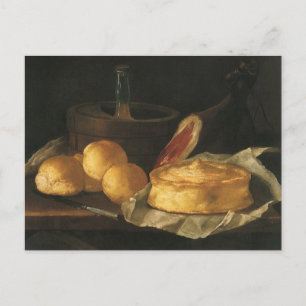 Vintage Baroque Still Life with Bread, Tart, Ham Postcard