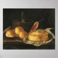 Vintage Baroque Still Life with Bread, Tart, Ham