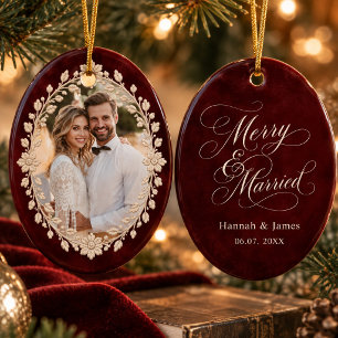Vintage Baroque Style Photo Merry First Christmas Ceramic Tree Decoration