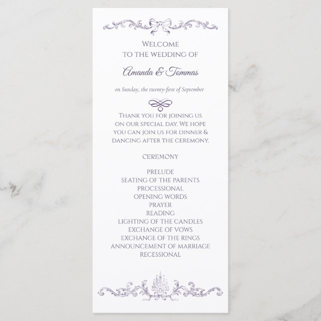 Vintage Baroque Victorian Plum wedding Programme (Front)