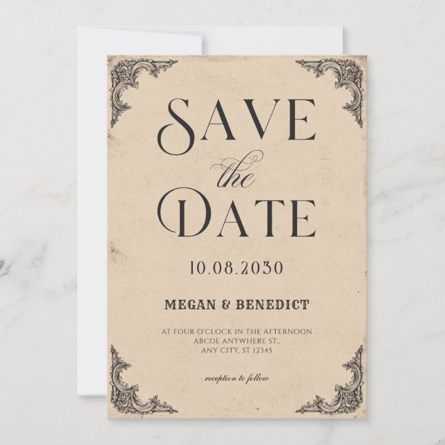 Vintage baroque wedding save the date (Front)