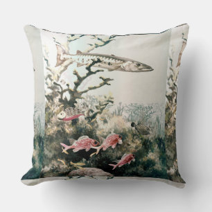 Vintage Barracuda and Reef Fishes Cushion
