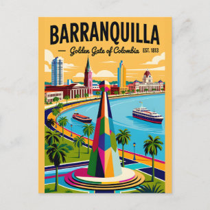 Vintage Barranquilla Colombia Retro Illustration Postcard