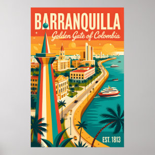 Vintage Barranquilla Colombia Retro Illustration Poster
