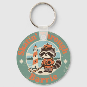 Vintage Barrie Ontario Skating Racoon Key Ring