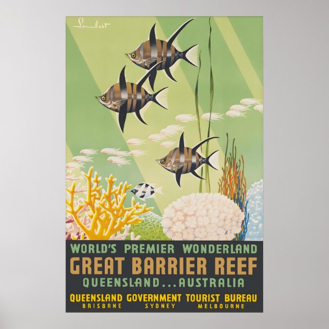 Vintage Barrier Reef Travel Poster Print (Front)