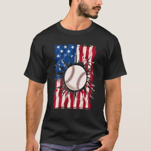 Vintage Baseball 4th Of July Men Usa American Flag T-Shirt