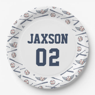 Vintage Baseball All Star Birthday Navy Paper Plate