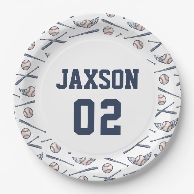 Vintage Baseball All Star Birthday Navy Paper Plate (Front)