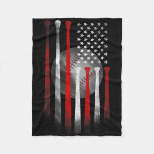 Vintage Baseball American Flag Fleece Blanket