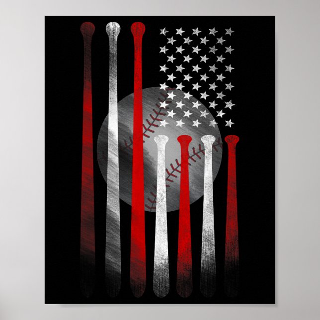Vintage Baseball American Flag  Poster (Front)