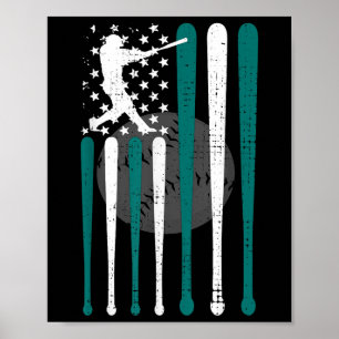 Vintage Baseball American Us Flag Baseball Spirits Poster