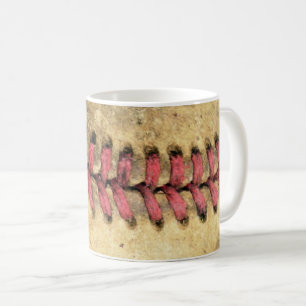 Vintage Baseball Art - Aged Leather & Red Stitch Coffee Mug