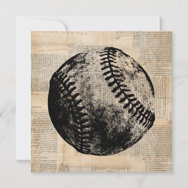 Vintage Baseball Art Illustration Newspaper Style Invitation (Front)
