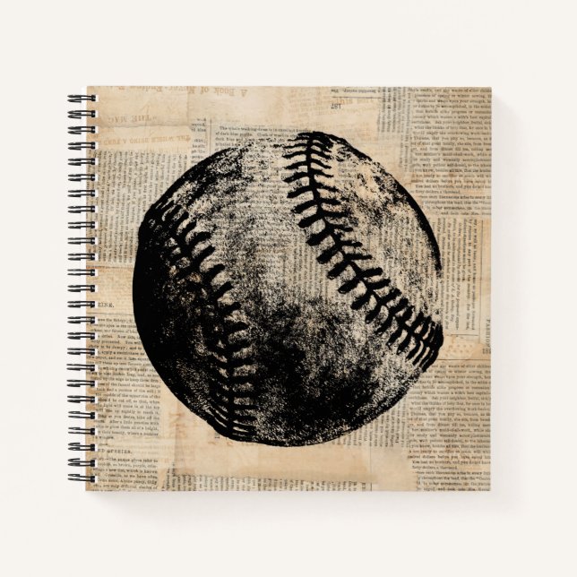 Vintage Baseball Art Illustration Newspaper Style Notebook (Front)