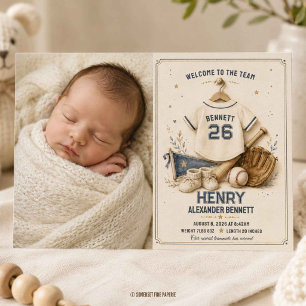 Vintage Baseball Baby Boy Photo Birth Announcement