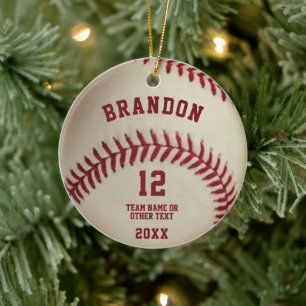 Vintage Baseball Ball Stitching Photo Personalised Ceramic Tree Decoration