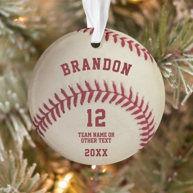 Vintage Baseball Ball Stitching Photo Personalised Ornament (Tree)