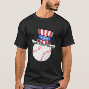 Vintage Baseball Ball With Us Flag Hat For Indepen T-Shirt
