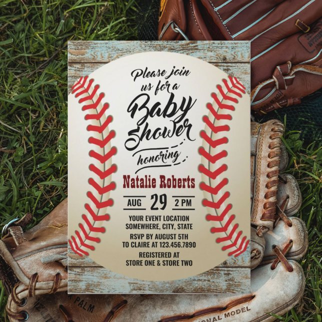 Vintage Baseball Barn Wood Background Baby Shower Invitation (Creator Uploaded)