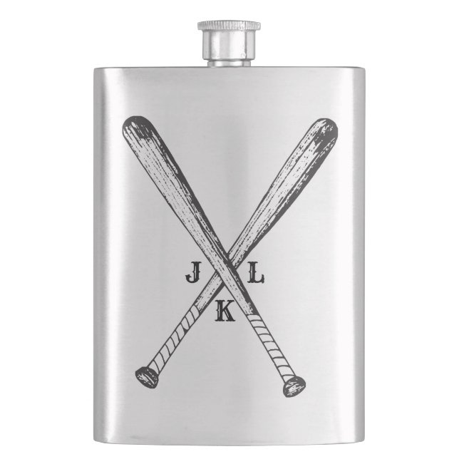 Vintage Baseball Bats with Monogram Hip Flask (Front)