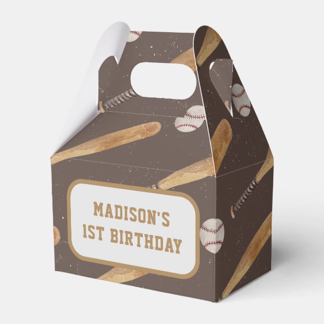Vintage Baseball Birthday Party Favour Box (Front Side)