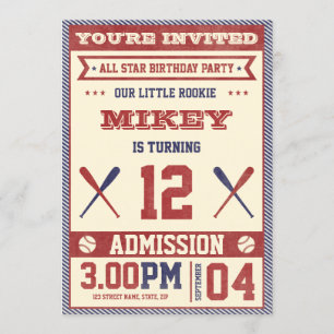 Vintage Baseball Birthday Party Invite