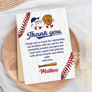 Vintage Baseball Boy Birthday Thank You Card