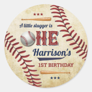Vintage Baseball Boys 1st Birthday Classic Round Sticker