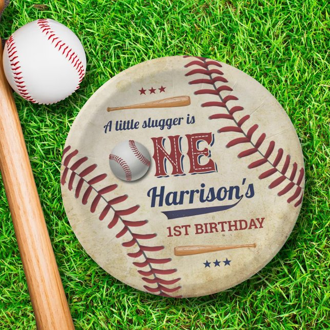 Vintage Baseball Boys 1st Birthday Paper Plate (Creator Uploaded)