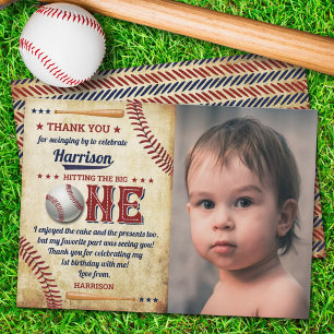 Vintage Baseball Boys 1st Birthday Photo Thank You Card