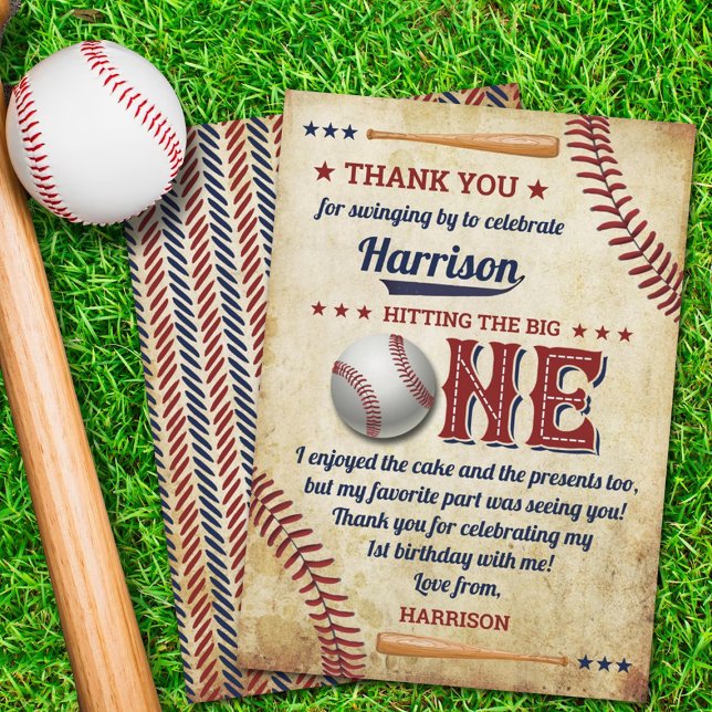 Vintage Baseball Boys 1st Birthday Thank You Card (Creator Uploaded)