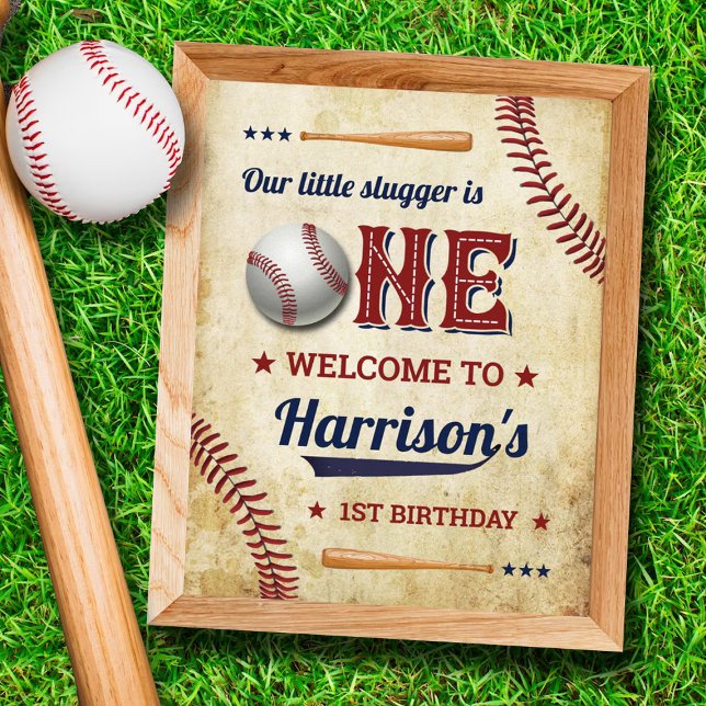 Vintage Baseball Boys 1st Birthday Welcome Sign (Creator Uploaded)