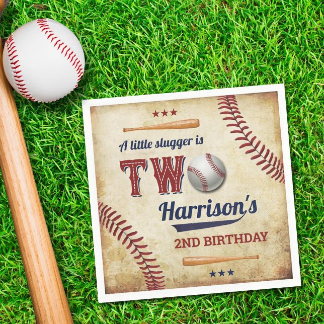 Vintage Baseball Boys 2nd Birthday Napkin (Creator Uploaded)