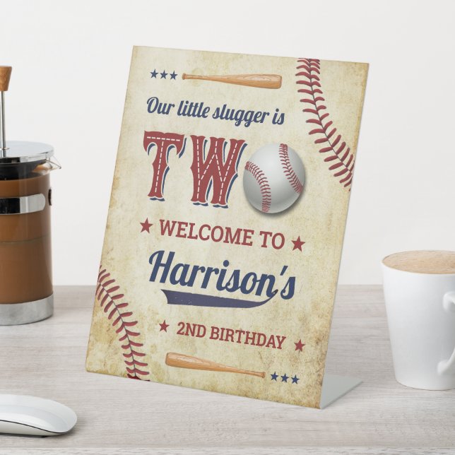 Vintage Baseball Boys 2nd Birthday Welcome Pedestal Sign (In SItu)