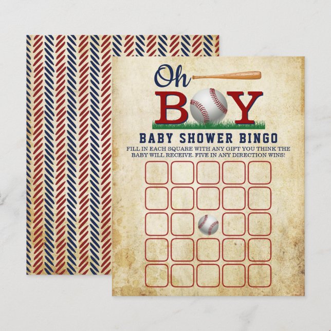Vintage Baseball Boys Baby Shower Bingo (Front/Back)
