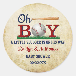 Vintage Baseball Boys Baby Shower Classic Round Sticker