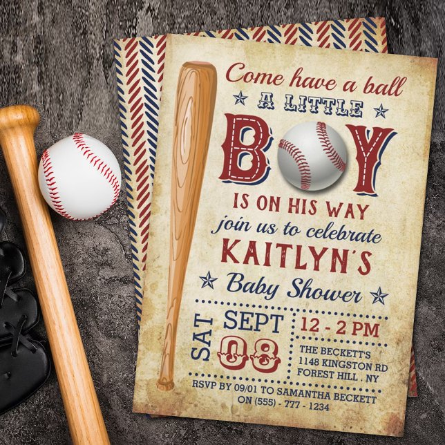 Vintage Baseball Boys Baby Shower Invitations (Creator Uploaded)