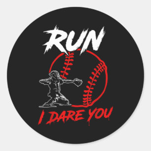 Vintage Baseball Catcher Funny Boys Go Ahead Run I Classic Round Sticker