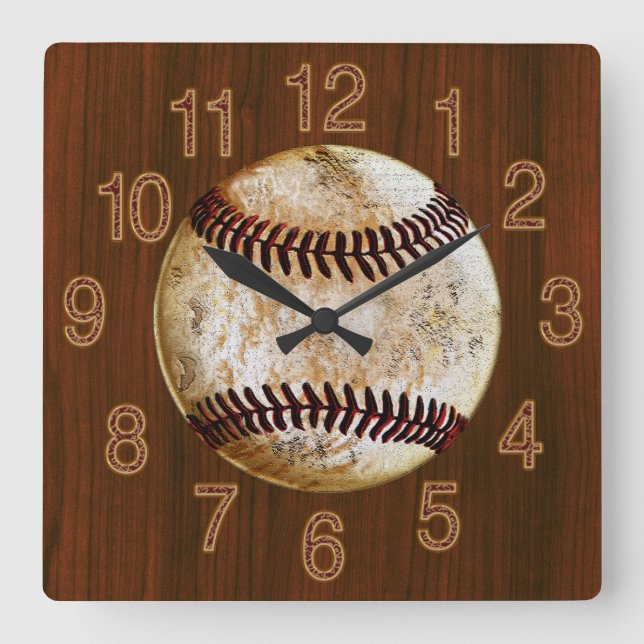 Vintage Baseball Cherry Wood look Baseball CLOCK (Front)